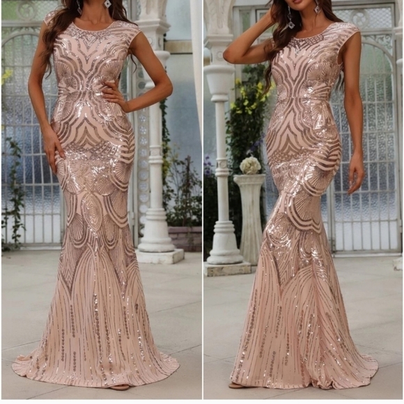 CHAMPAGNE PREMIUM BRAND AND QUALITY SPECIAL EVENT SEQUINED MERMAID MAX… - Picture 1 of 9